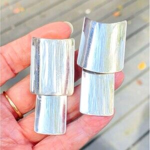 Modernist Sterling Silver Statement Earrings Mexico Signed Vintage 2.5"